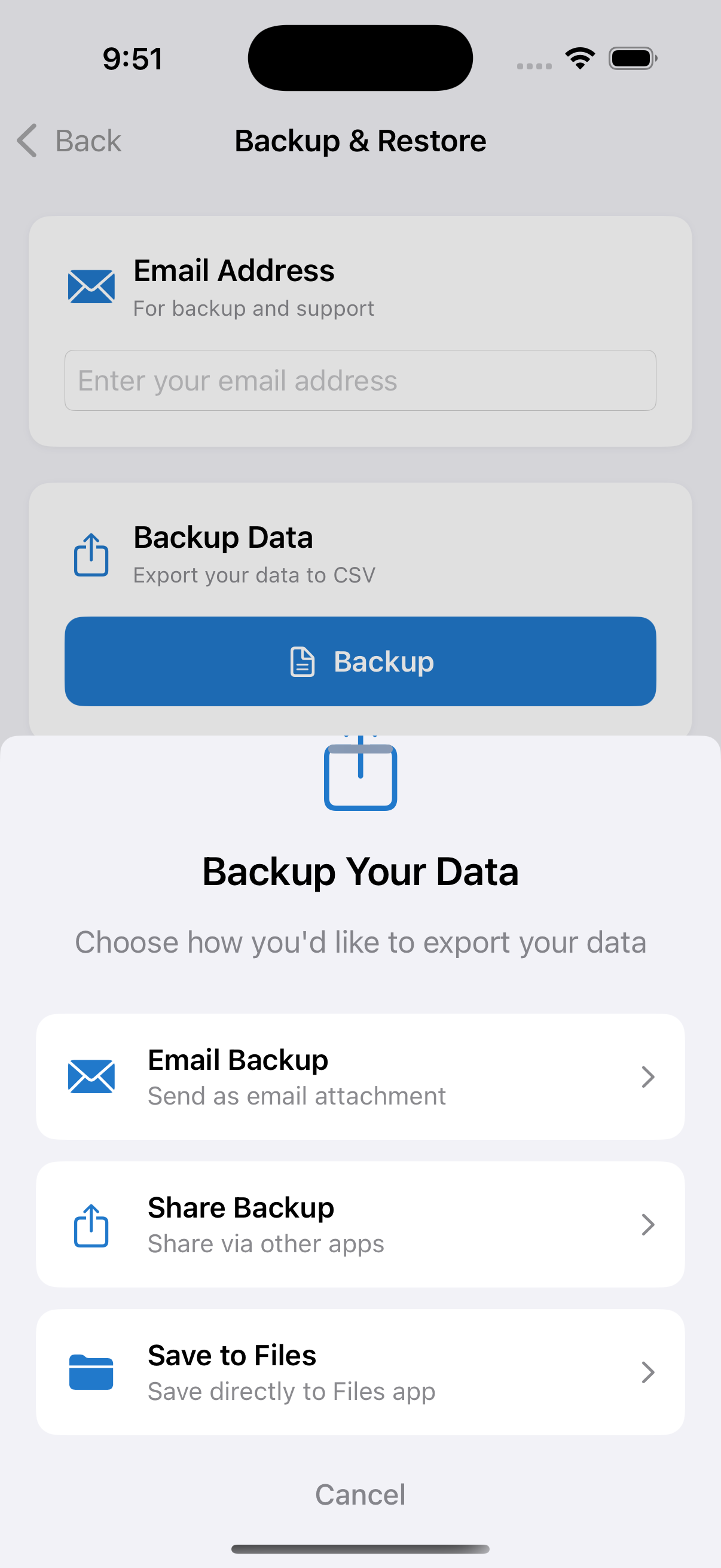 Settings Backup Options