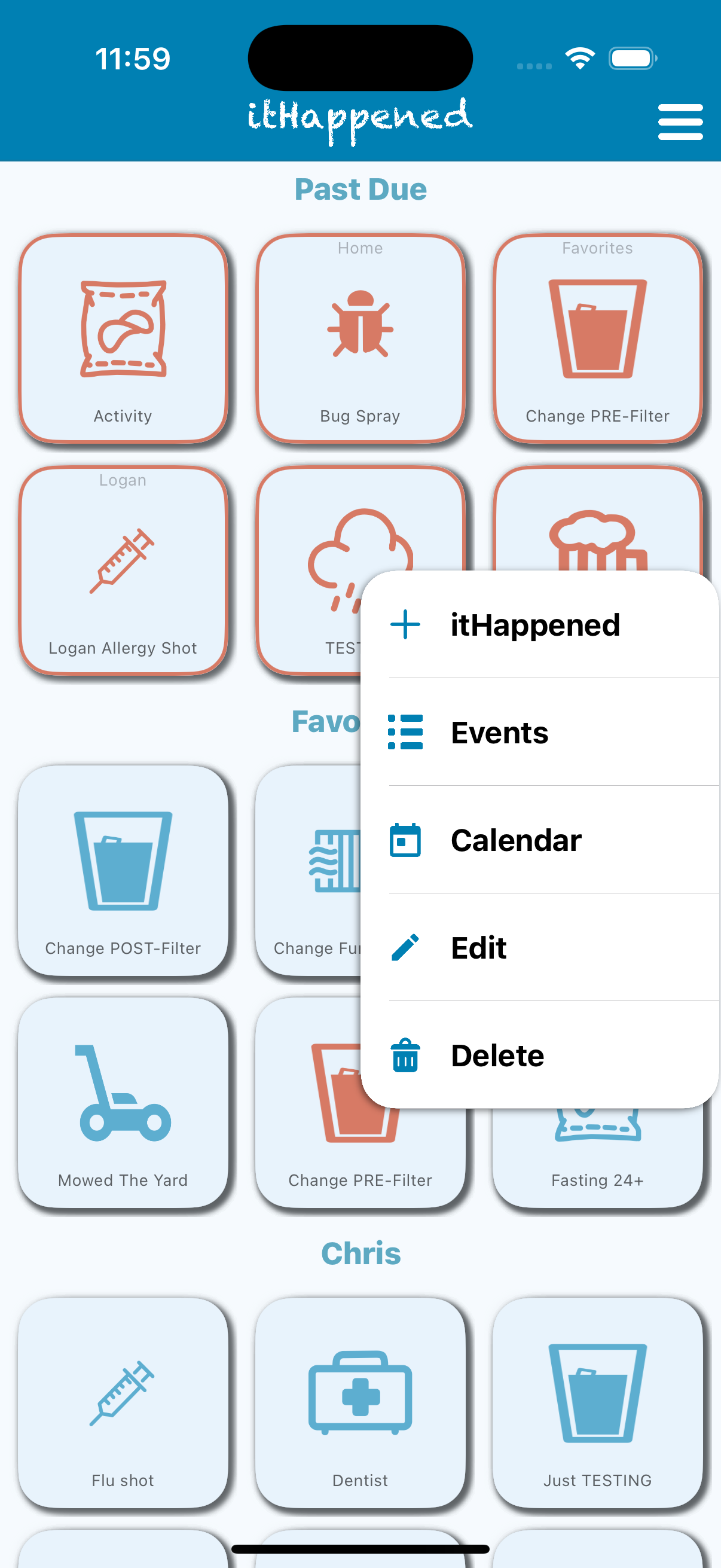 Activity List Menu