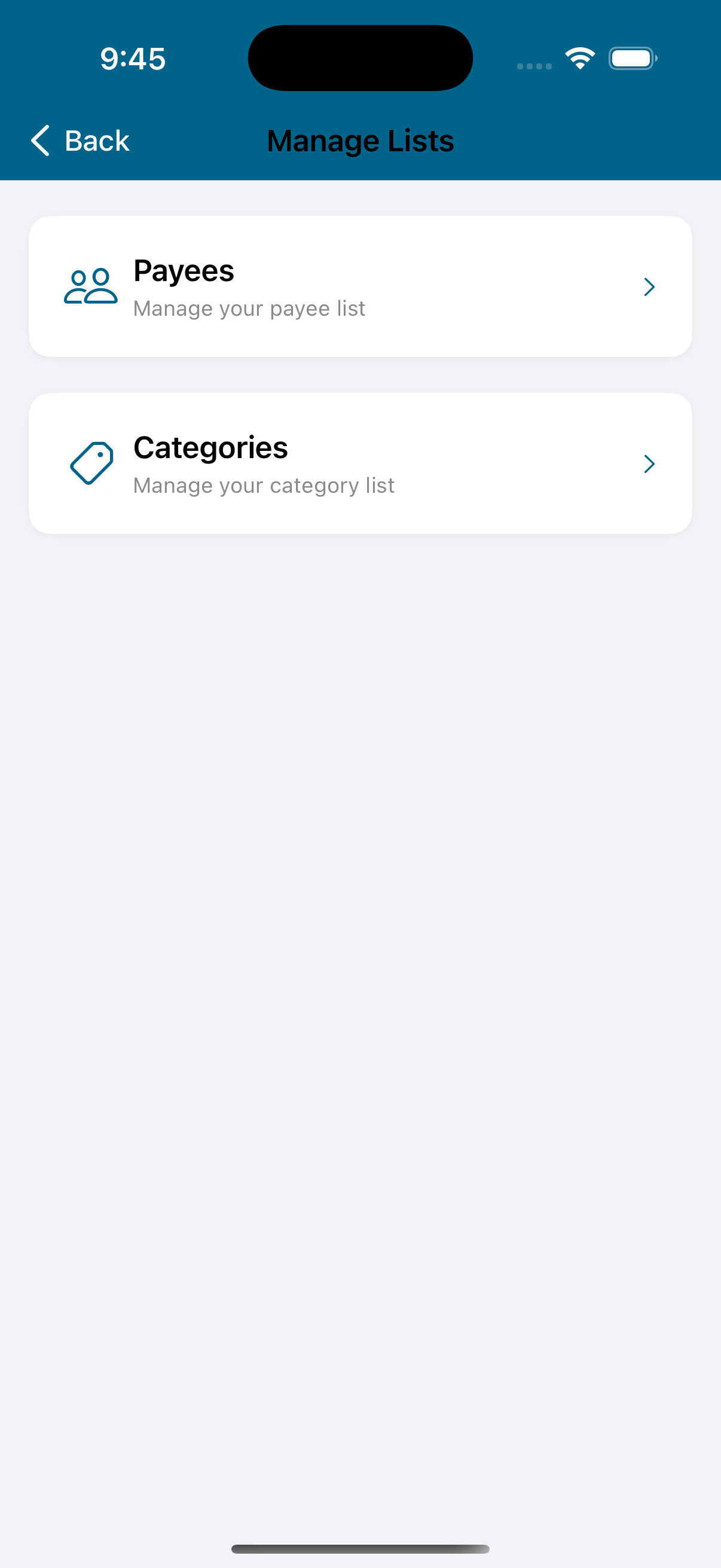 Settings Manage Lists