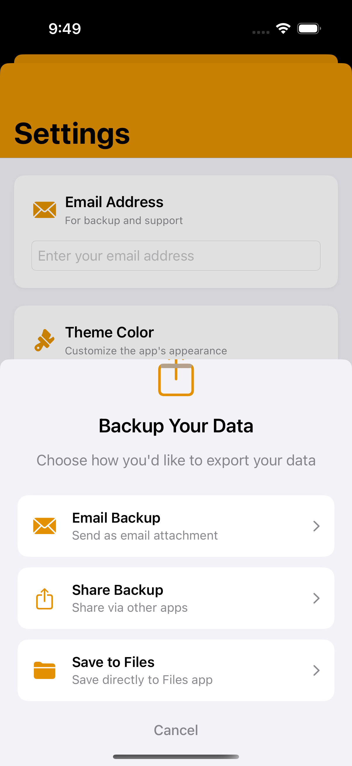 Settings Backup Options