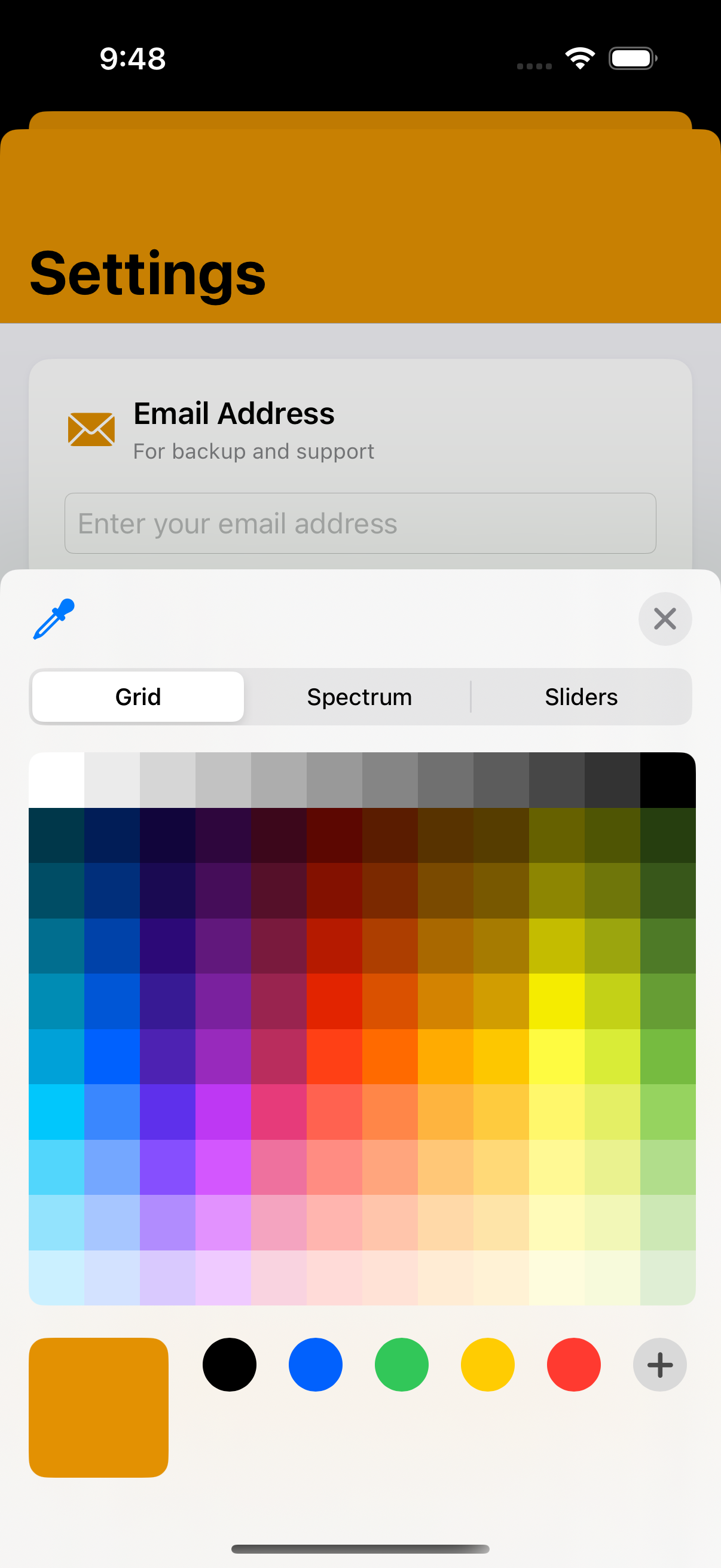 Settings Theme Color Picker